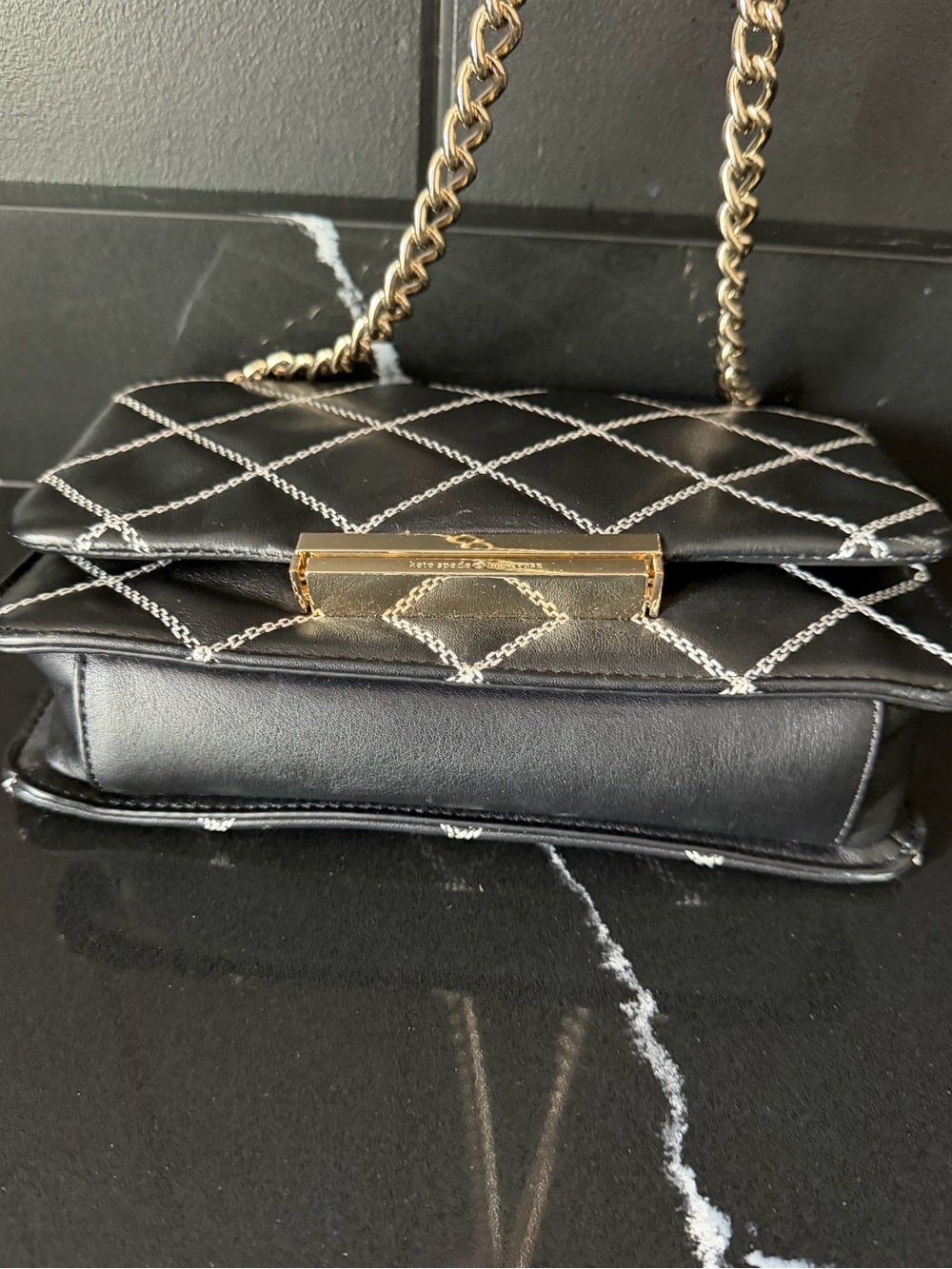 Kate Spade Quilted Chain Strap Crossbody Black White Stitch - Picture 7 of 12